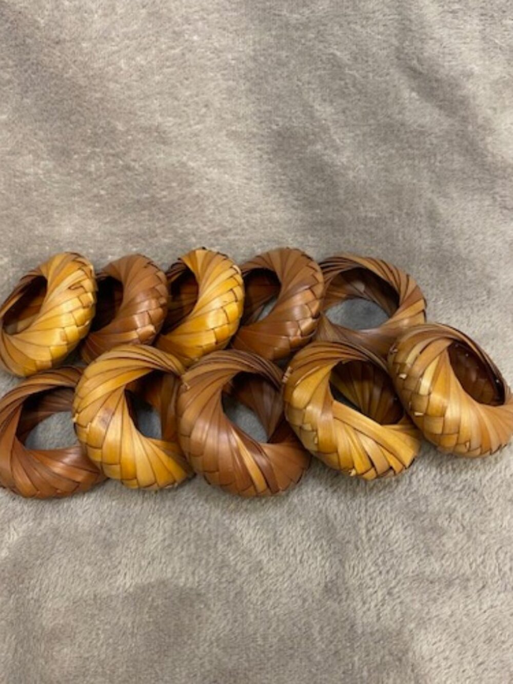 Vintage Napkin Rings Set of 10 Woven Grass Brown Boho, Cottage, MCM